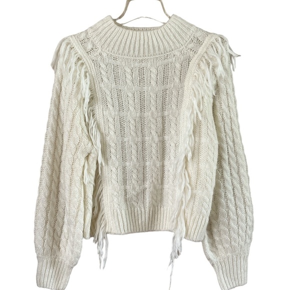 Altar’d State Sweater fringe on sides white balloon sleeves size L crewneck - Picture 1 of 16